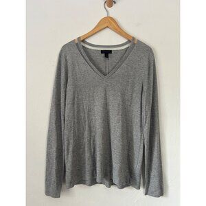Saks Fifth Avenue Black Label Women's Large Grey V-Neck Long Sleeve Sweater